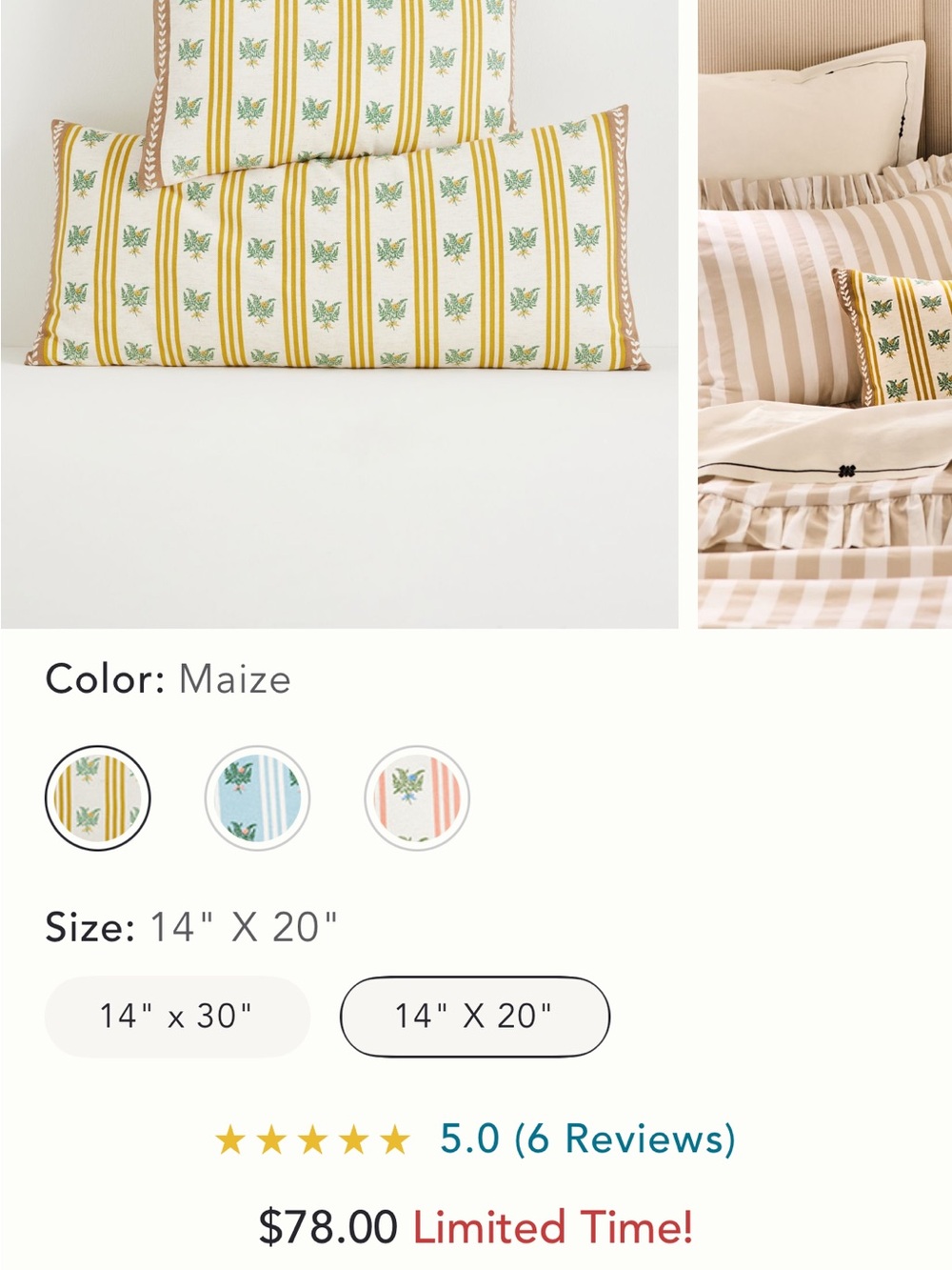 Two Anthropologie Yellow Stripe and Green Floral Accent Pillows. - Picture 2 of 4